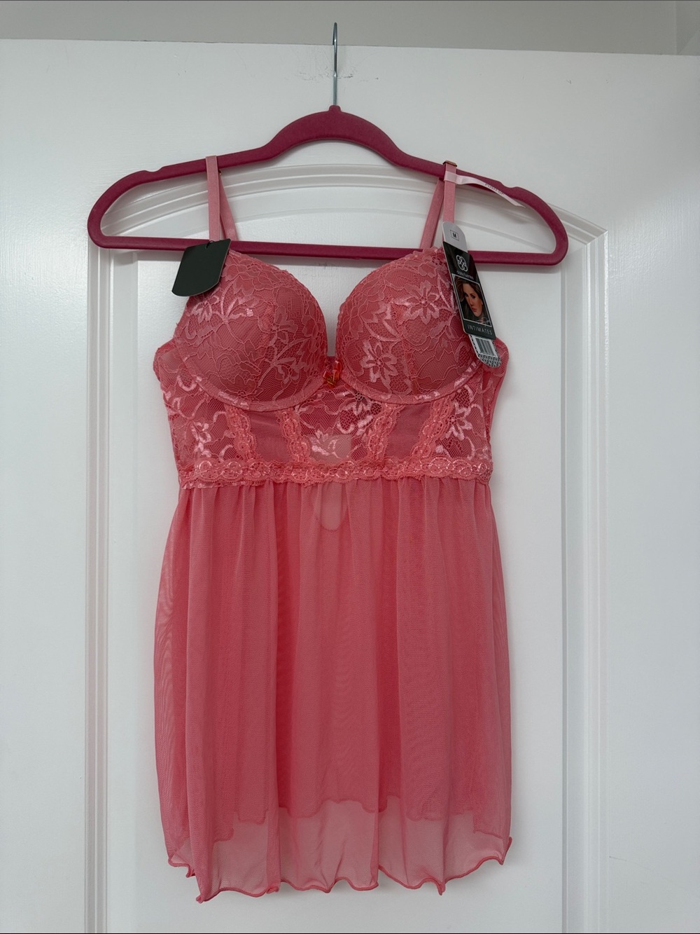Daisy Fuentes Coral Lace & Mesh Babydoll Chemise